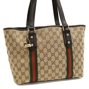 Gucci Shoulder Tote Bag GG Canvas Leather Beige Web Sherry Line